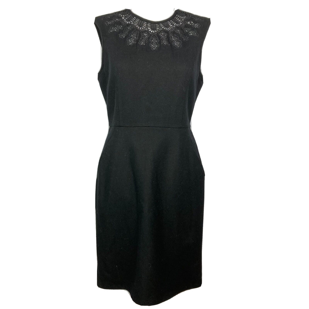 Susana Monaco Dress Womens Sz 8‎ Black Wool Sheath Pockets Lace Neckline